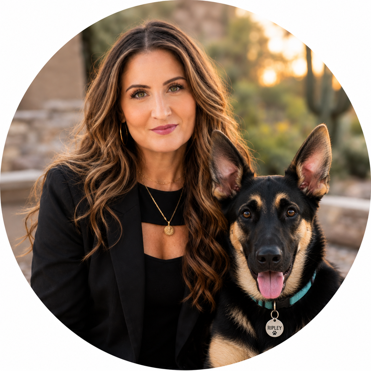 Kat Smith with her dog Ripley in the Arizona desert